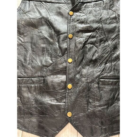 Vintage Italian Stone design Genuine Leather black ￼vest size XL - Picture 4 of 12